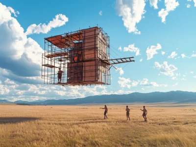 Futuristic Native People Testing Mayan Glider