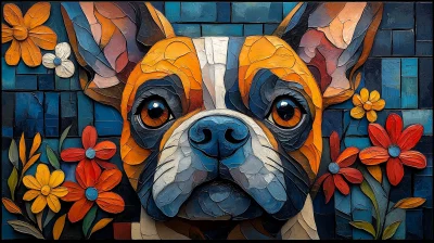 Bulldog in Matisse Style Landscape