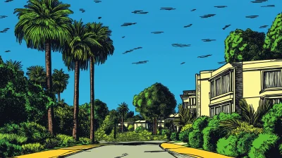 American Beverly Hills Sunset Illustration