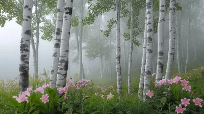 Misty Birch Forest