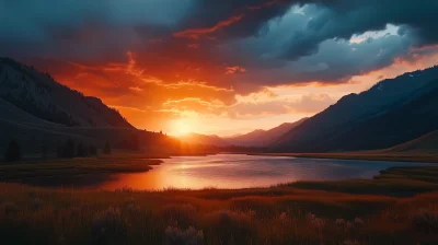 Dramatic Sunset Over Mountain Valley