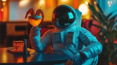 Cyan Astronaut at Table