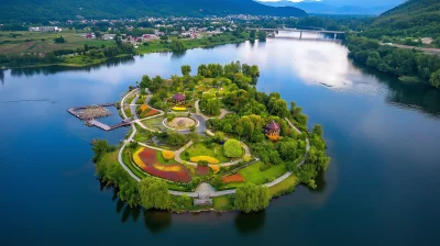 Aerial View of Scenic Island Landscape