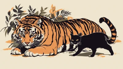 Tiger and Cat Vector Tattoo