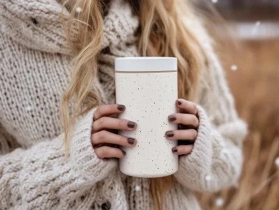 Woman with Tumbler in Winter