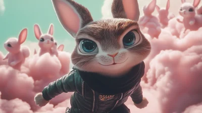 Stylish Rabbit in Pink Clouds