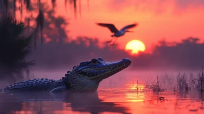 Misty Florida Swamp at Sunset