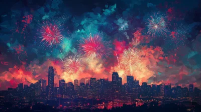 New Year’s Fireworks Over City