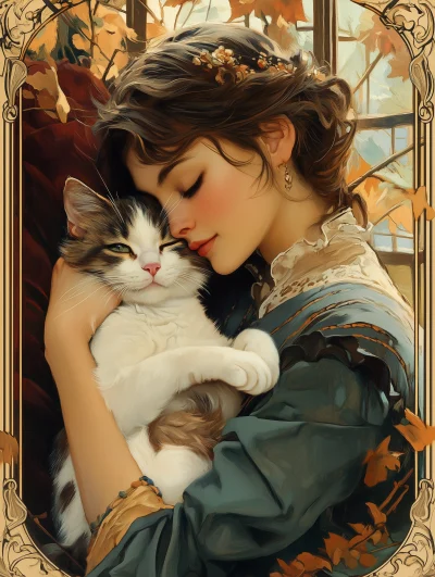 Cat Woman in Alphonse Mucha Style