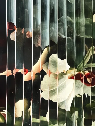 Striped Glass Texture with Flowers