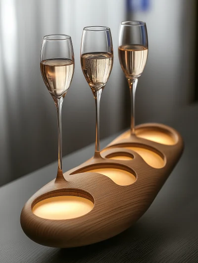 Wooden Table for Glasses and Wine