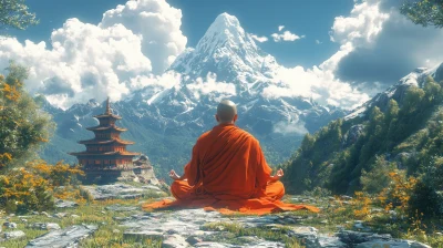 Meditating Monk in Vibrant Landscape