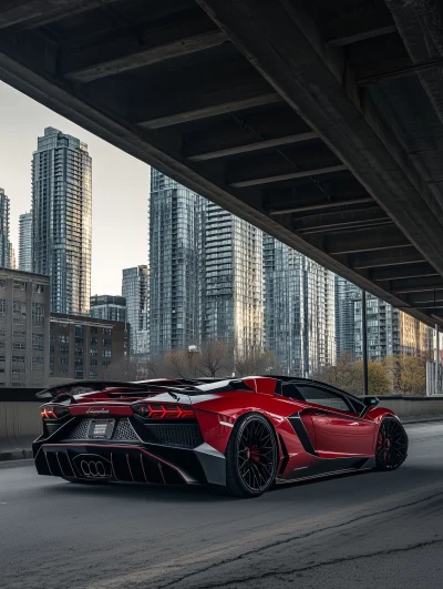 Red Lamborghini Aventador Under Overpass