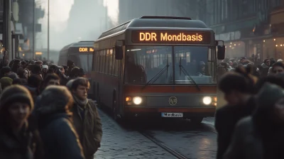 Excited Crowd at Berlin Bus Stop