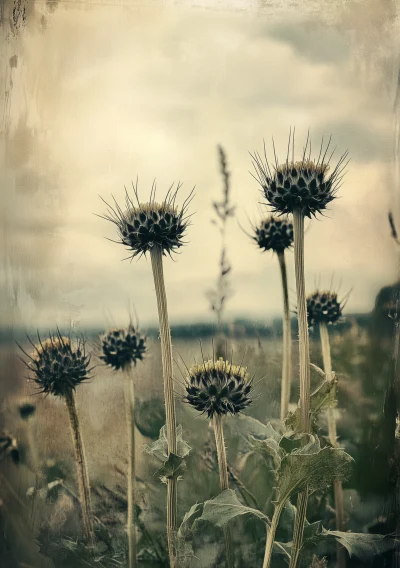 Vintage Thistles in Countryside