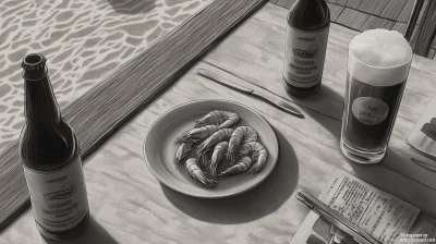 Beach Table with Prawns and Beer