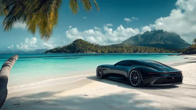 Luxury Car on Desert Island Beach