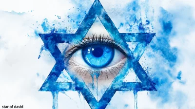 Blue Star of David with Crying Eye