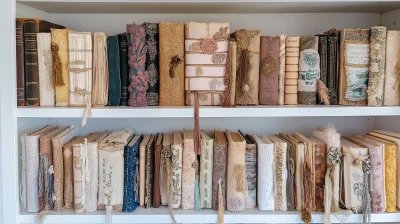 Handcrafted Junk Journals on a White Shelf