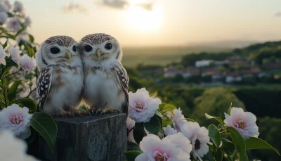 Two Little Owls on a Fence Post