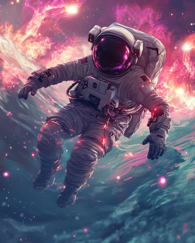 Astronaut in Glowing Nebula Sea