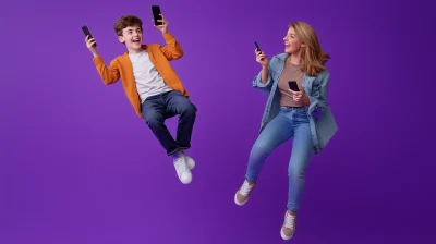 Cheerful Mother and Son on Phones