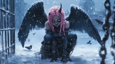 Goth Girl in Winter Landscape