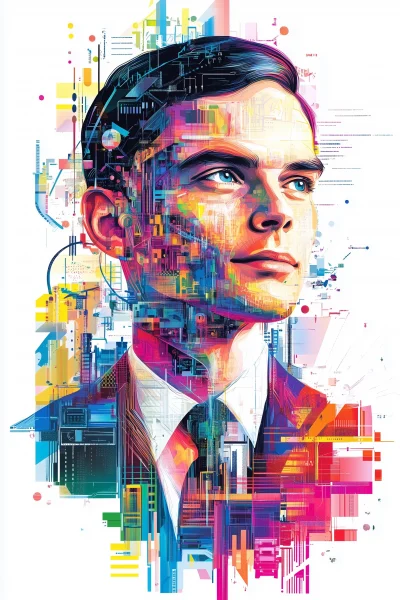 Vibrant Portrait of Alan Turing