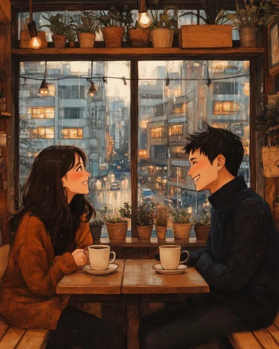 Cozy Coffee Shop Couple