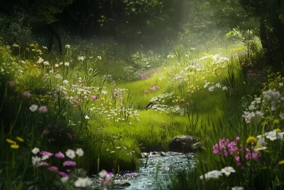 Lush Meadow with Brook