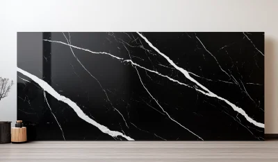 Black Marble Slab with White Veins