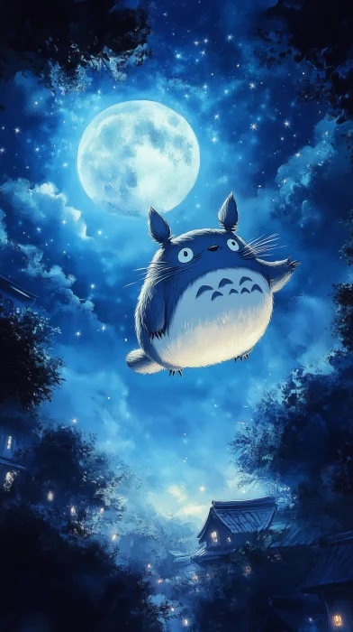 Totoro Flying in the Night Sky