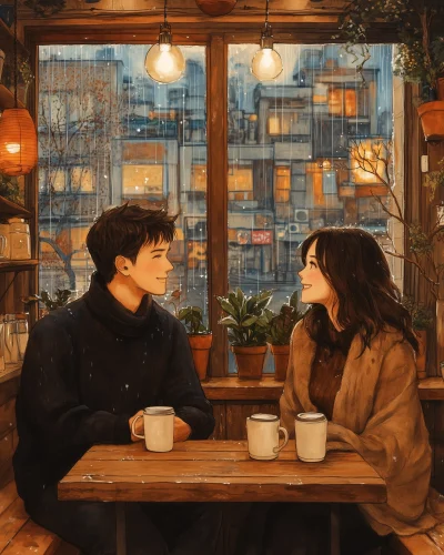 Cozy Coffee Shop Couple