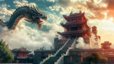 Flying Dragon Over Ancient City