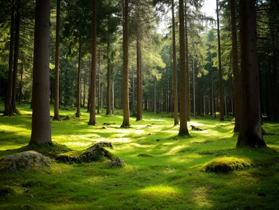 Horizontal Tree Trunks in Forest