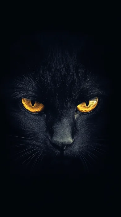 Glowing Eyes of a Black Cat