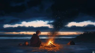 Boy by the Campfire