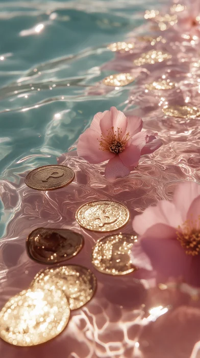 Golden Coins in Water