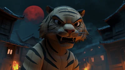 Fierce Tiger Under a Red Moon