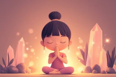 Praying Girl in Cartoon Style