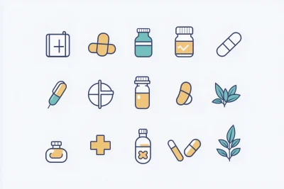 Flat Line Icons of Medicine