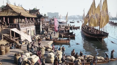 Ancient Chinese Dock Scene