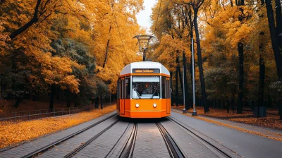 Retro Tram in Autumn