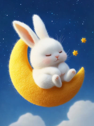 Sleeping Rabbit on Crescent Moon