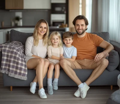 Happy Family on Sofa