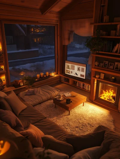 Cozy Cabin at Night