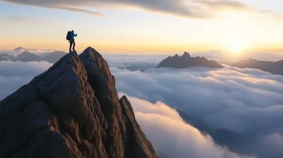 Mountain Climber at Sunrise