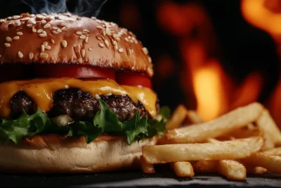 Cheeseburger and Fries Close-Up