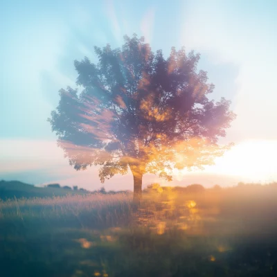 Lone Tree with Lens Flare