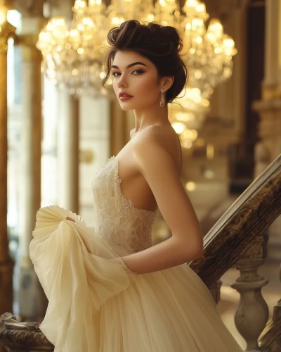 Elegant Woman in Opera House Lobby